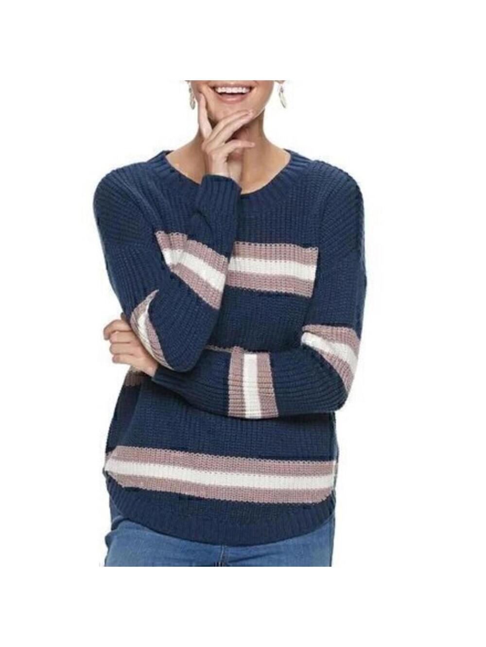 SO Stripe Crew Neck Sweater Blue Lavender White Small